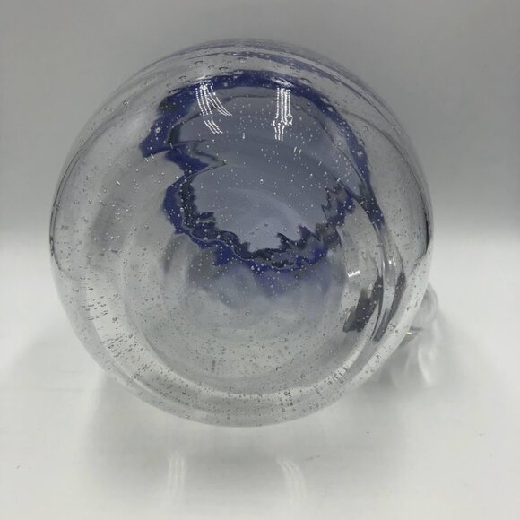 Cobalt Blue Rim Handblown Glass Pitcher With Handle Kitchen Drinkware - Picture 8 of 13